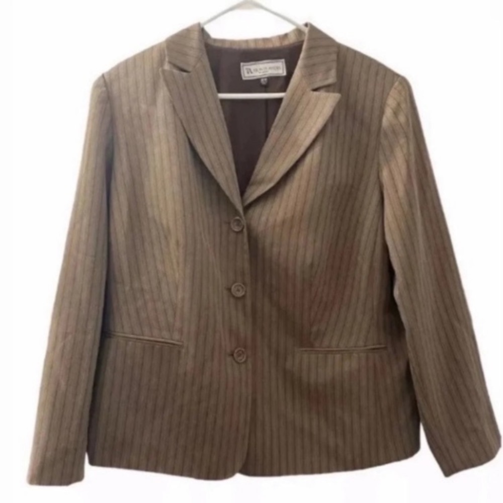Travis Ayers Woman’s Blazer Jacket Business Suit Plus Size 18W Brown Pin…